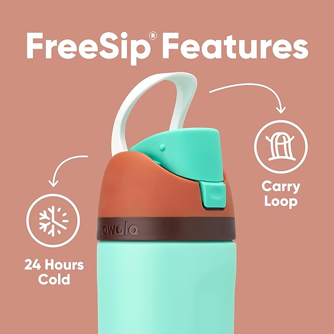 Owala Kids FreeSip Insulated Stainless Steel Water Bottle with Straw for Sports, Travel, and School BPA-Free Sports Water Bottle, 16 oz, Mint Chocolate