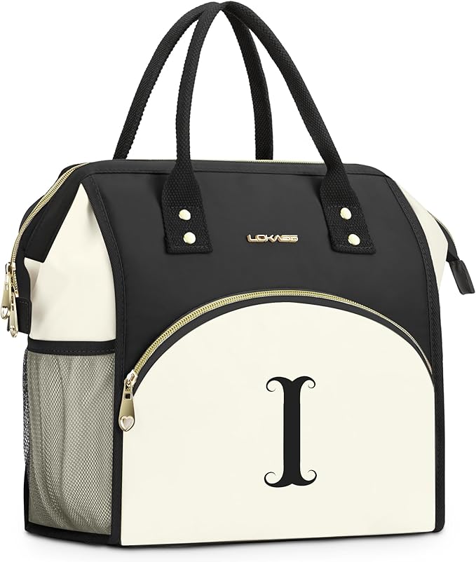 Personalized Lunch Box for Women, Initial Reusable Insulated Lunch Bag, Wide-Open Adult Lunchbox Cooler Lunchbag, Leakproof Lunch Tote for Picnic Work Outdoors, Christmas Gift for Women, I