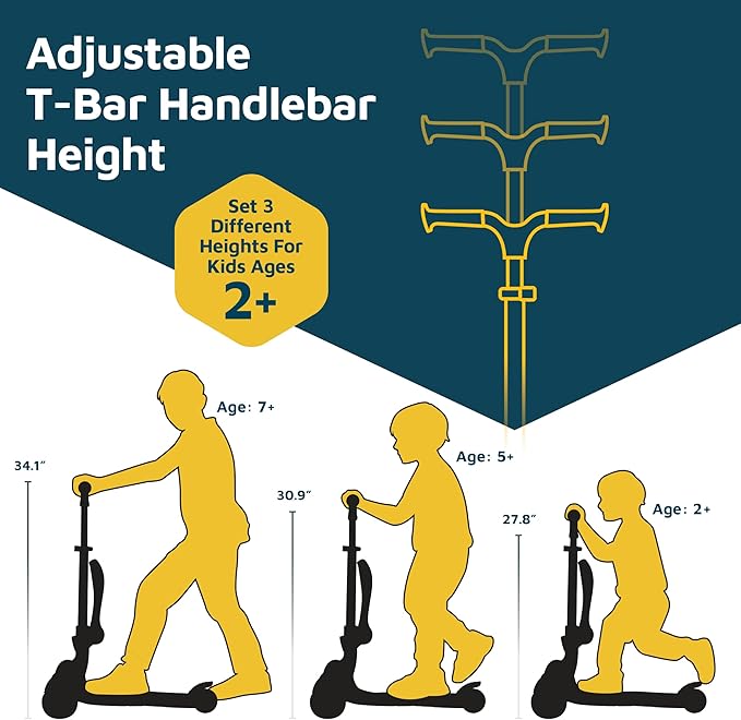 Kids Scooter – Foldable Seat – LED Wheel Lights Illuminate When Rolling – Children and Toddler 3 Wheel Kick Scooter – Adjustable Handlebar – Indoor and Outdoor- by Lifemaster