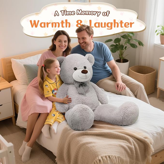 MorisMos Bow Tie Giant Teddy Bear 4 Feet, 47inch Stuffed Animal Big Large Teddy Bear Plush, Classic Girlfriend Boyfriend Gift, Gray