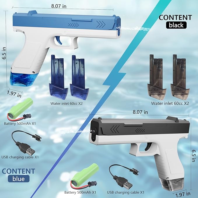 2 Packs of Electric Water Guns for Children's Summer Gifts, Lady Bug Toys for Children - Outdoor Water Guns for Swimming Pools and Beaches, with 4 Water Tanks (Electric)