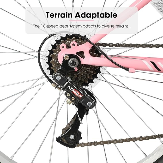 HILAND Bamcbase Womens Mountain Bike, 24 26 Inch 18 Speeds Hybrid Commuter Bicycle for Adults, Sport Hardtail Trail MTB