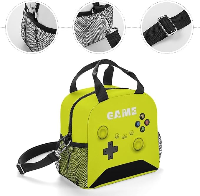 Game Lunch Bag for Boys Girls Gamer, Insulated Video Game Lunch Box for School Work Office Travel Picnic Hiking Beach, Waterproof Leakproof Portable Fits Most Bento Boxes