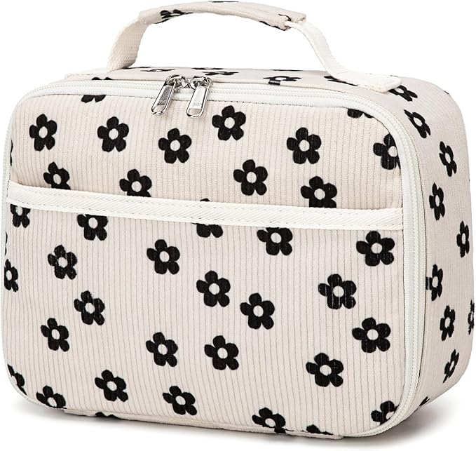 Bluboon Kids Girls Lunch Bag Insulated Lunch Box for school Corduroy Lunch Cooler Organizer School Kids Lunch Tote (Corduroy Beige Floral)