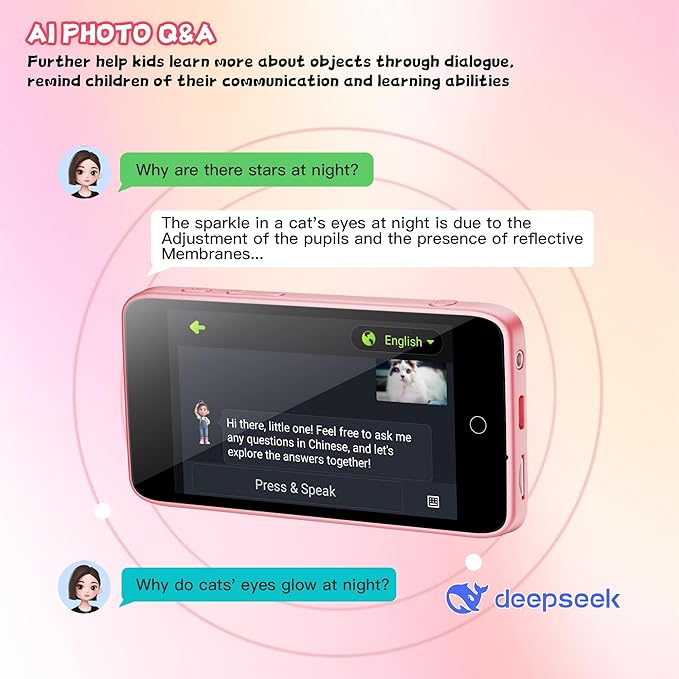 Kids Camera, 3.97IN AI Digital Camera with Beauty Camera, Flashlight, 1080P HD Video Selfie Camera Dual Lens, Portable Toy Christmas Birthday Gifts for Children, 2000mA(Pink)