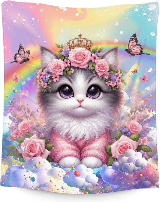 Kids Blankets Blanket with Cat - 30x40 Inches Cozy Soft Flannel Throw Gifts for Couch, Bedroom