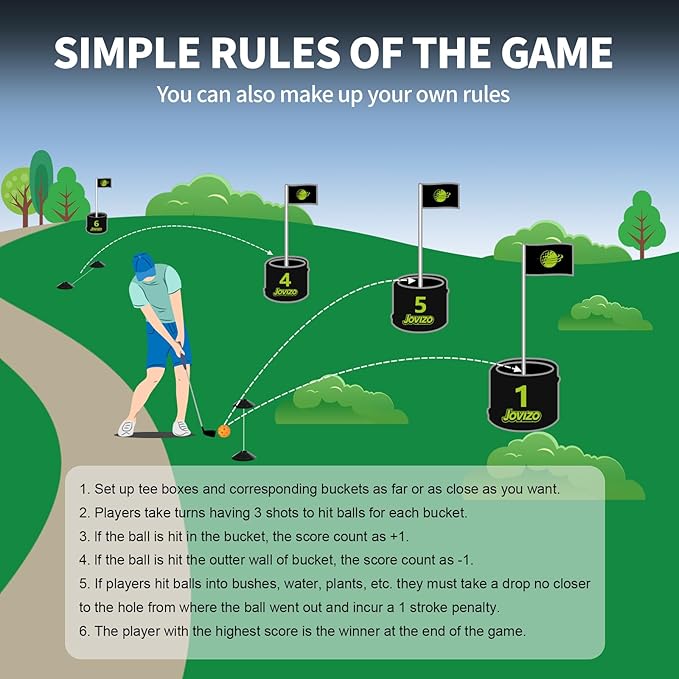 Bucket Golf Chipping Game with 1 Club & 6 Holes, Portable Golf Set for Adults Kids, Outdoor Indoor Sports Practice Toy Gift for Family Play Yard, Backyard, Lawn, Beach