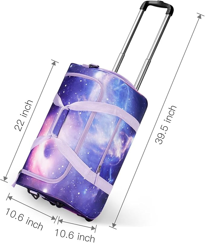 Choco Mocha Girls Galaxy DarkPurple Suitcase with Wheels Kids Purple Rolling Duffle Bag for Camping Teen Girls Toddler Luggage Bag for Travel, 22inch