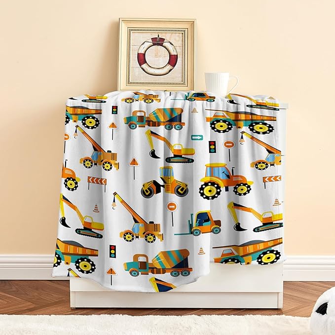 Wajade Kids Fleece Construction Truck Blanket for Boys Soft Throw Blanket with Trucks Car Print Birthday Christmas for Toddler Kids 50"x60"