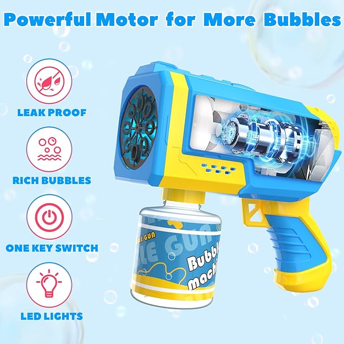 EagleStone 2 Pack Bubble Guns with 4 Bottles Solution, Automatic Bubble Machine Blaster for Kids & Adults – Light Up Summer Toy for Outdoor, Birthday Gifts, Easter, Wedding Party Favor Bubble