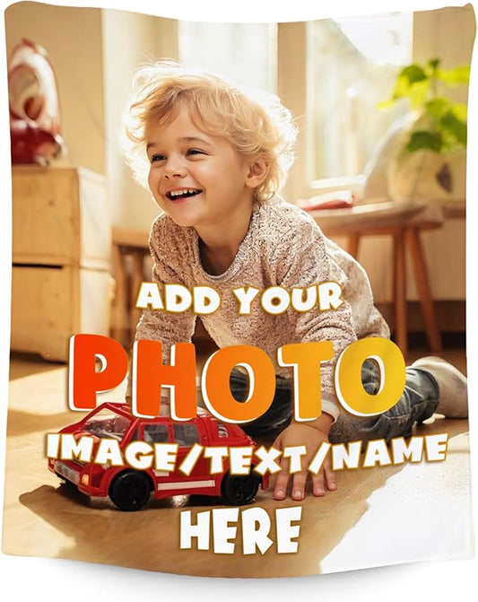 Custom Blanket Gifts with Picture, Personalized Blankets for Kids, Customized Gifts with Photo Text, Warm Flannel Throw for Women Men Adults, 60"x80"
