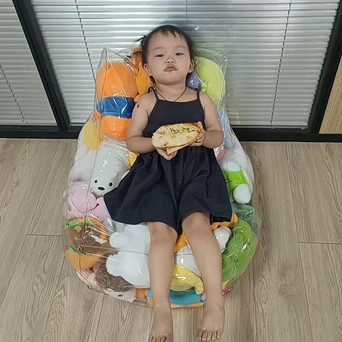 Beanbag Chair Cover – 60×45cm Clear Storage Seat | PVC Zippered Waterproof Organizer For Plush Toys | Comfortable Kids Furniture For Playroom, Bedroom & Floor Seating