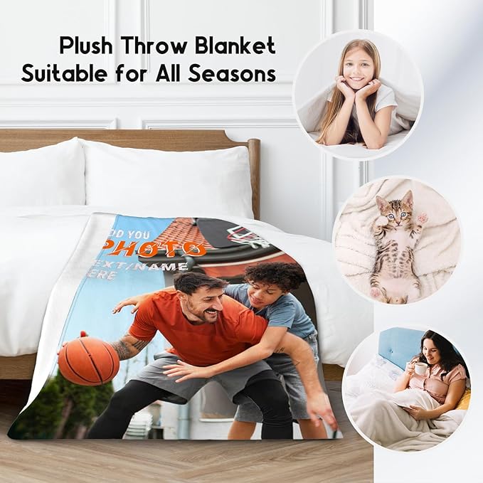 Personalized Blanket Gifts with Picture for Kids Adults - Custom Warm Flannel Blanket with Name for Couch (4 Sizes Choose)