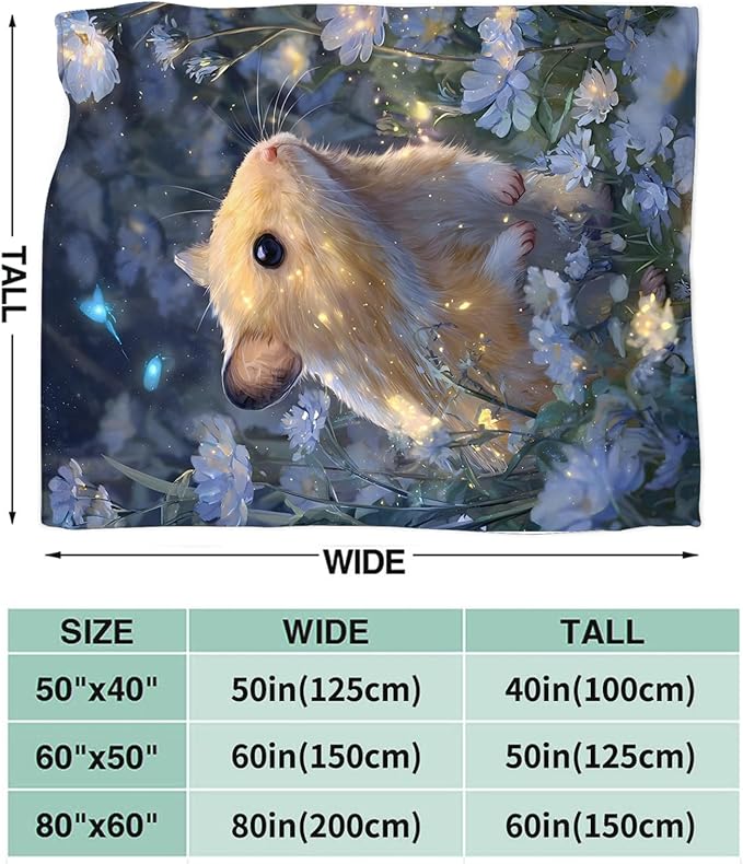 Hamster Blanket Gifts for Girls Boys Cute Animal Lover Throw Cozy Plush Fleece Flannel Lightweight Fuzzy Blankets for Women Men 80"X60"