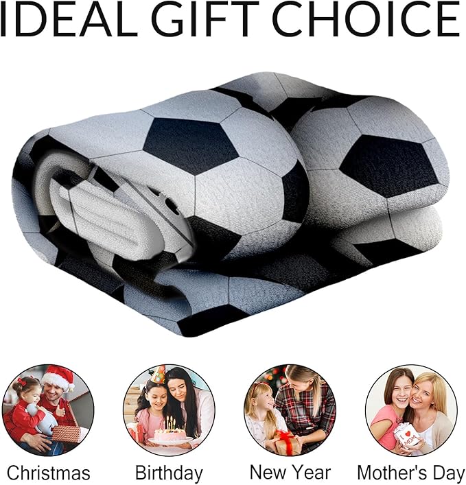 Personalized Soccer Throw Blanket with Name - Soft, Fuzzy & Warm - 50x60 Inches Throw Size Blanket for Couch, Office - White Soccer Gifts for Girls, Boys