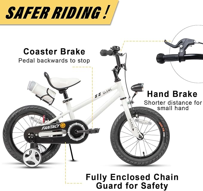 Glerc Fantacy Kids Bike, 12-20 Inch Children Bicycle for 2-13 Years Old Boys Girls, Kids Bicycle with Water Bottle Holder & Headlight & Training Wheels, Multiple Colors