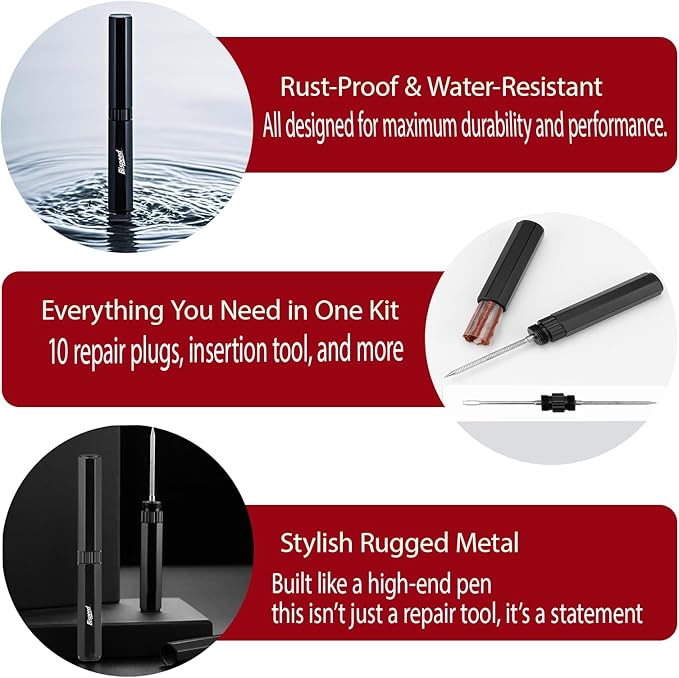 Tubeless Tire Repair Kit with Plugs，Black Tire Plug Kit，Portable Bike Tools，Flat Tire/Puncture Repair Kit，Tubeless Bike Tire Emergency Repair Kit, Easy to Use