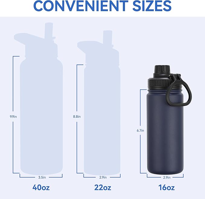DOMICARE 16 oz Water Bottle Stainless Steel Double Wall Vacuum Insulated Water Bottle with Straw lids & Spout Lid, Leakproof