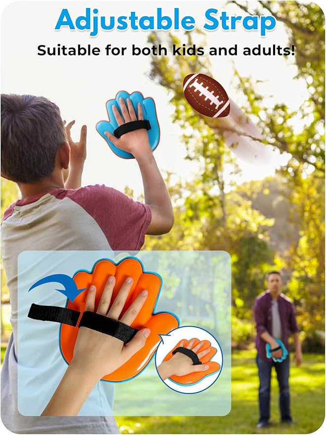 Toss and Catch Ball Game for Kids 3-8, Pool & Beach Ball Game, Outdoor Sports Toy with 4 Soft Sticky Balls & 4 Upgraded Paddles (2 Baseball Style & 2 Football Style), Ages 3-8+