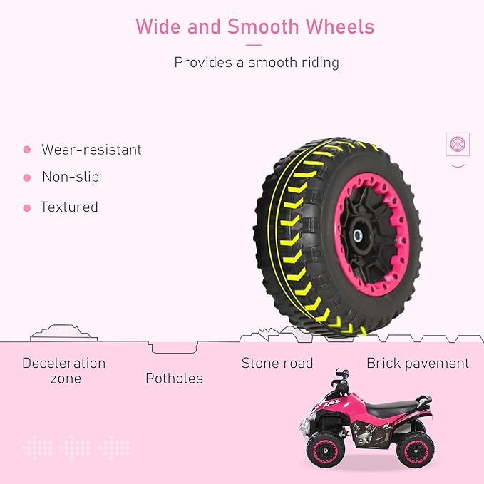 Aosom NO Power Kids Ride On Push Car, Ride Racer, Foot-to-Floor Sliding Car, Walking ATV Toy with Music, Lights, for 1.5-3 Years Old, Pink