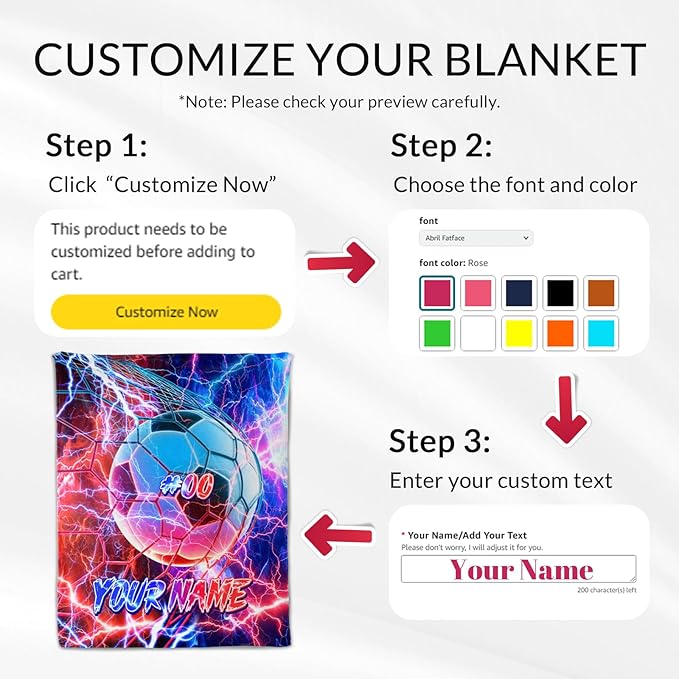 Personalized Kids Blanket Soccer Gifts for Boys 8-12 - Cozy Fuzzy Warm Sport Throws Stuff for Couch, Office & Travel