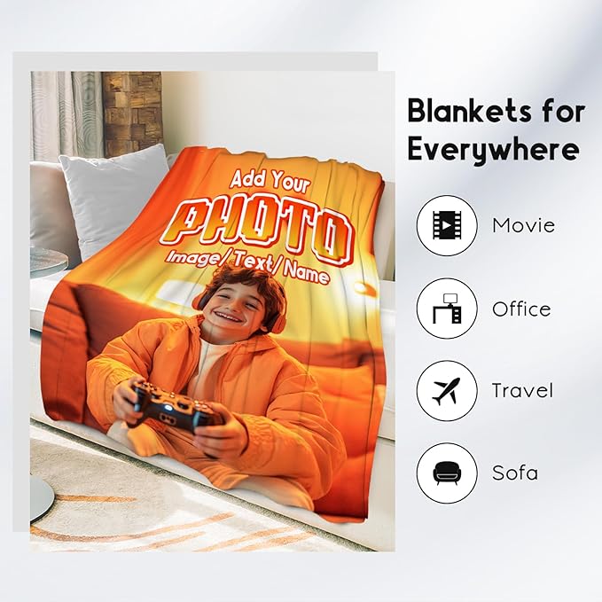 Customized Photo Gifts - Personalized Blanket with Picture Text - Custom Blanket Gifts with Your Design - Personalized Throws for Mom Dad Son Daughter - 40"x50" Soft Warm Flannel Throw