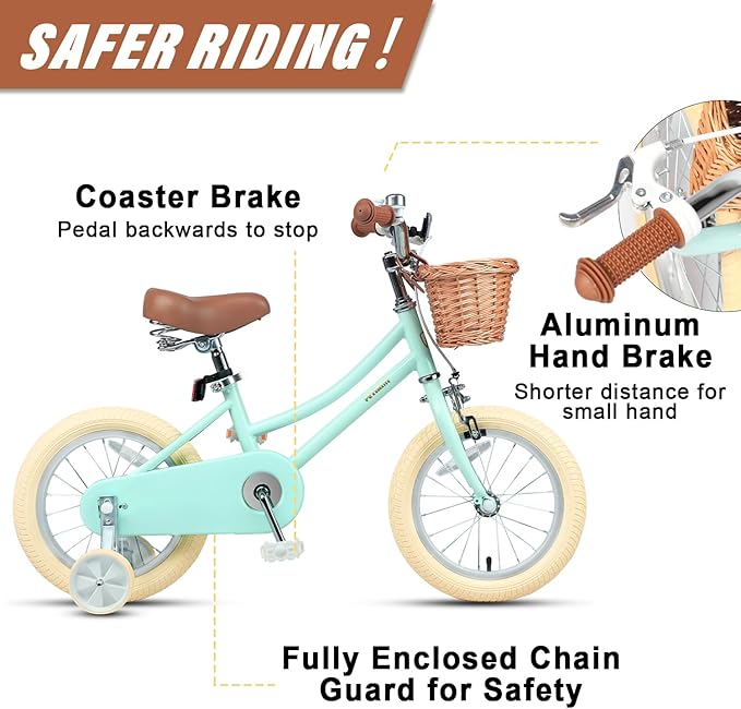 Petimini Girls Bike with Basket for 2-12 Years Old Kids, 12 14 16 18 20 Inch Bicycle with Bell Training Wheels Basket, Multiple Colors