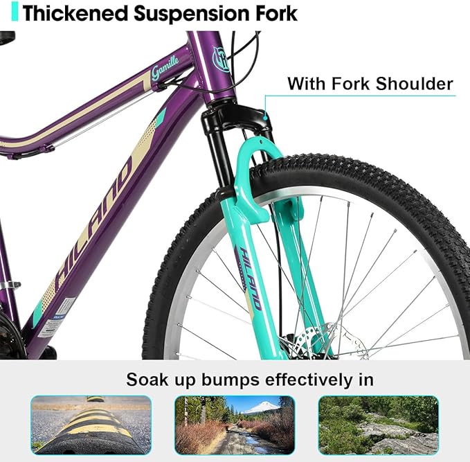 HILAND 26 Inch Mountain Bike for Women Girl, 21 Speed with Front Suspension Fork, Aluminum Frame MTB, Adult Ladies Womens Bike Mens Bicycle