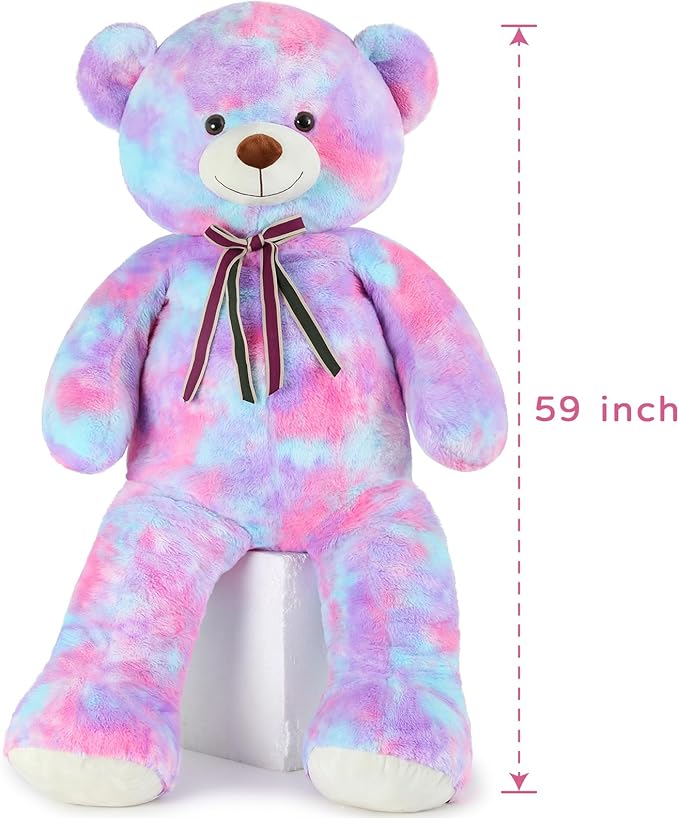 Tezituor Big Teddy Bear,Giant Rainbow Purple Teddy Bear Stuffed Animal,59 Inches Soft Plush Bear Toys,Girlfriend Weighted Baby Shower Life Size Bears Gifts for Valentines,Christmas,Birthday 5 Feet