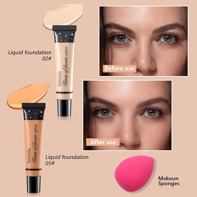 Makeup Kit for Teen Girls, All-in-One Kit with 2X16 Colors Eyeshadow, Liquid Foundation, Eyeliner Pencils, Contouring Stick, Lip Gloss, Eyebrow Pencils & 8 Makeup Brushes (Black)