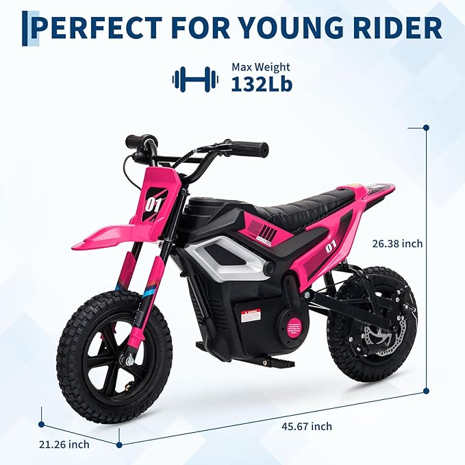 24V Electric Dirt Bike for Kids, 350w Electric Motorcycle for Kids - Up to 13.67Mile/h Long-Range, Ride on Motorcycle with Rear Wheel Suspension, 12 Miles Range, Twist Grip Throttle, Rubber Tire