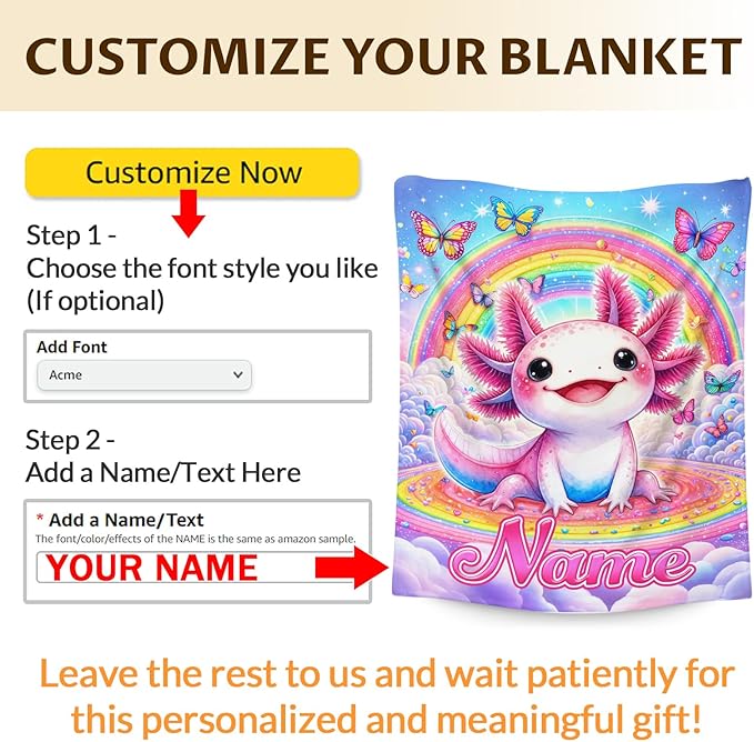 Girls Blankets Custom Gifts for Kids Toddlers, Personalized 40x30 Inches Soft Cozy Warm Rainbow Animals Stuff Flannel Blanket for Sofa Chairs Office Cars Decor