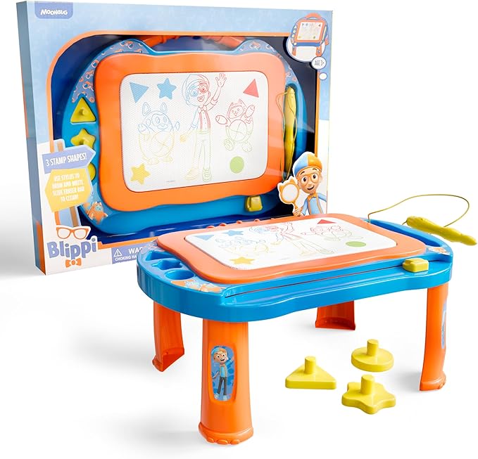Lollipop Blippi Magnetic Writing Tablet for Kids – Ideal Baby & Toddler Toys – Magnetic Drawing Board with Stands, Pen, and Stamps – Blippi and Mika Inspired Learning Toys for Toddlers 3+