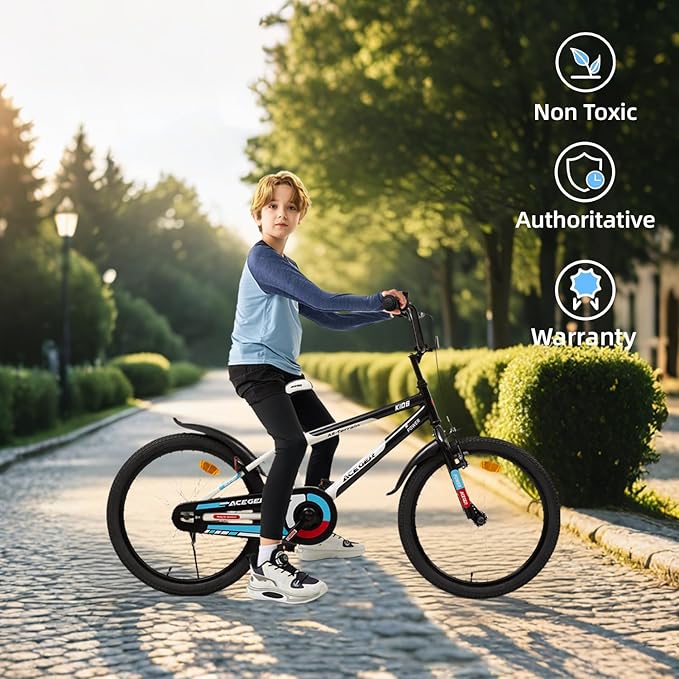 ACEGER Simon Kids Bike for Boys Girls Toddlers, Unisex for Aged 3-13 Years, 12 14 16 18 Inch Children Bicycle with Training Wheels, 20 Inch Bike with Kickstand