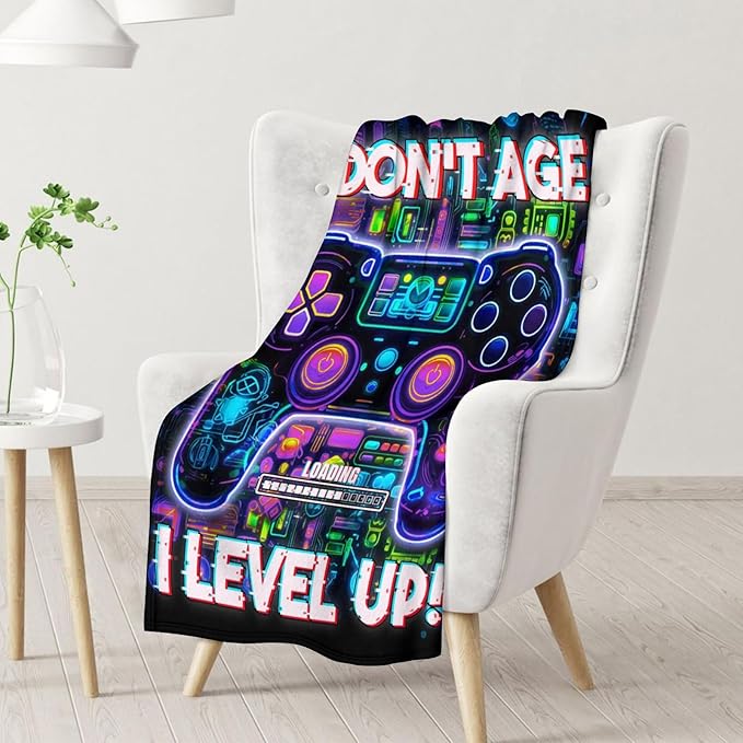Gamer Blankets for Kids - Lightweight Soft Black Throw Blanket - 30" x 40" Inches Lap Size for Chair & Office - Cool Gaming Gifts for Gamers