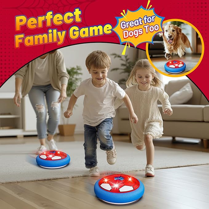 HopeRock Soccer Toys 2 Pack Hover Soccer Ball Toys Indoor Soccer Set with LED Lights, Soft Foam Bumpers, Air Floating Soccer Gifts for Kids Boys Girls Ages 3-12