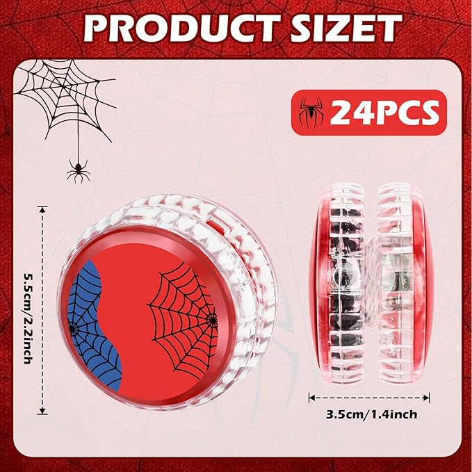 24 Pack Spider-Themed LED Light Up Yo Yo Balls Party Favors for Kids, Back to School Classroom Prizes, Superhero Yo Yo Bulk Toys for Boys Girls