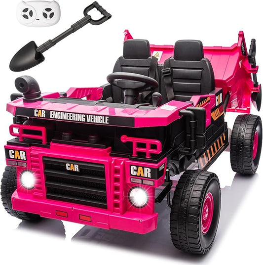 12V 10AH 2-Seater Kids Ride on Truck Electric Toy Car with Electric Dump Bed, Parents Remote Control Kids Car Tractor Toys Ride-on Dump Truck for Boys and Girls Ages 3+, Pink