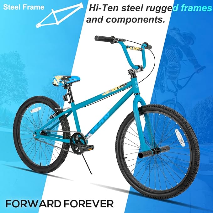 Hiland 24 26 inch BMX Bike for for Teen Bike and Adult Bikes, Beginner-Level BMX to Advanced Riders with 2 Pegs, Bicycles for Men and Women, Multiple Colors