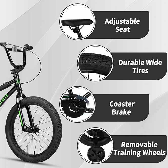 12 14 16 18 Inch Kids Bike BMX Style Bicycle with Training Wheels Coaster Brake for 2-10 Years Old Toddlers Boys Girls Multiple Colors