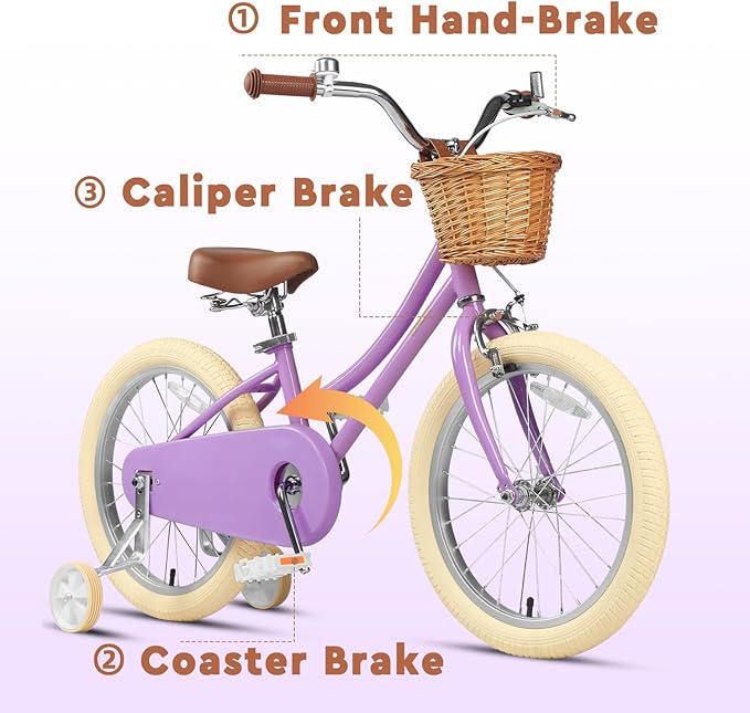 Petimini Girls Bike with Basket for 2-12 Years Old Kids, 12 14 16 18 20 Inch Bicycle with Bell Training Wheels Basket, Multiple Colors