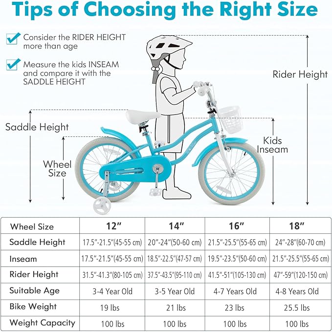 COSTWAY Kids Bike, 12 14 16 18 Inch Toddler Bike Children Bicycle w/Training Wheels, Hand & Coaster Brakes, Adjustable Saddle & Handlebar, Basket, Bell, Kids Bicycle for Girls Boys Aged 3-8 Years Old