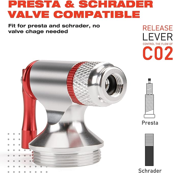 CO2 Inflator Kits, Presta and Schrader Valve Compatible, CO2 Bike Tire Pump for Mountain and Road Bicycles