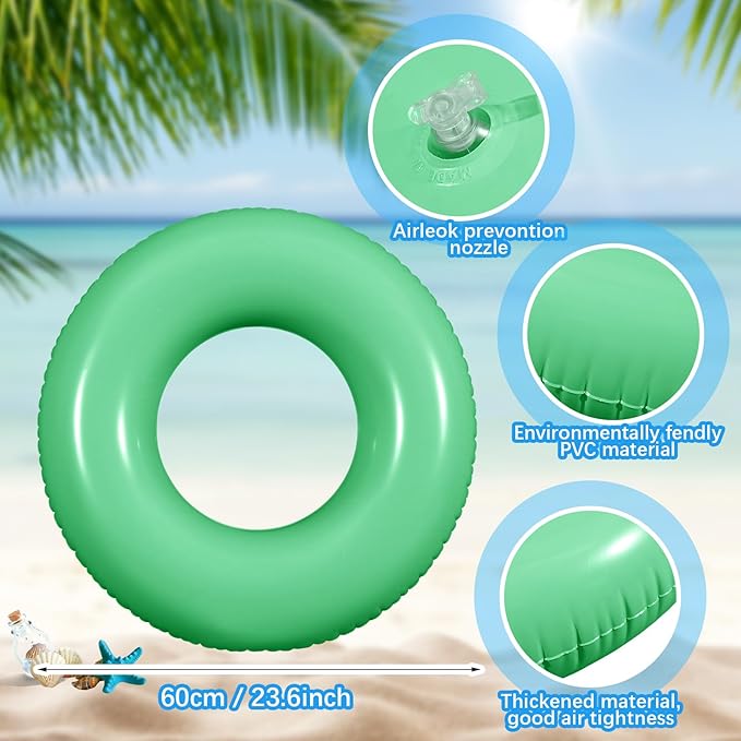 6 Pcs Inflatable Pool Floats 24 Inches Swim Tube Bulk Swimming Ring Pool Floaties for Beach Party Decorations Women and Men River Lake Summer Vacation Holiday (Turquoise)