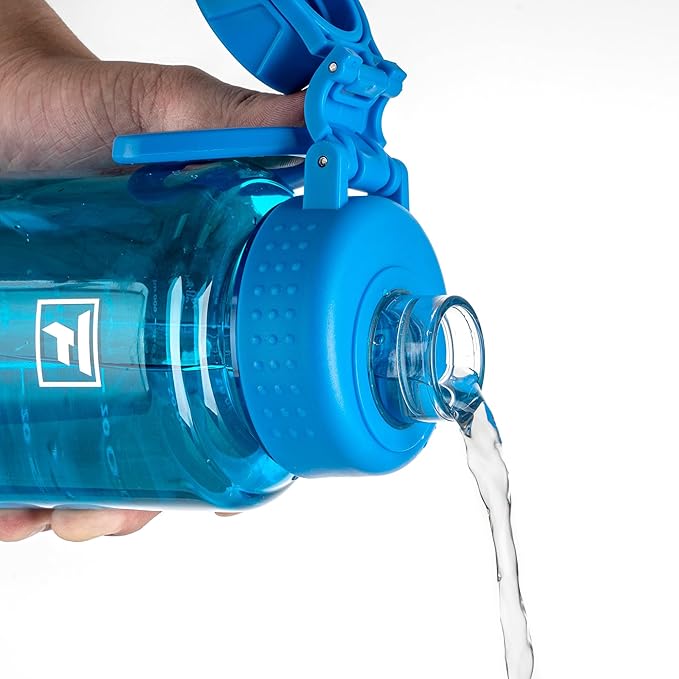 Fanhaw 32 oz Clear Water Bottle with Fast-Flow Spout Lid, BPA-Free Tritan, Wide Mouth, Leakproof, Reusable Bottle for Gym, School, Office, Travel (Classic Blue)