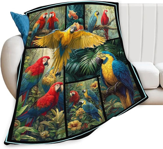 Parrot Blanket Gifts for Girls Women Boys Tropical Birds Throw Blankets Cozy Plush Fleece Botanical Flannel Fuzzy for Couch Decor 60"X50"