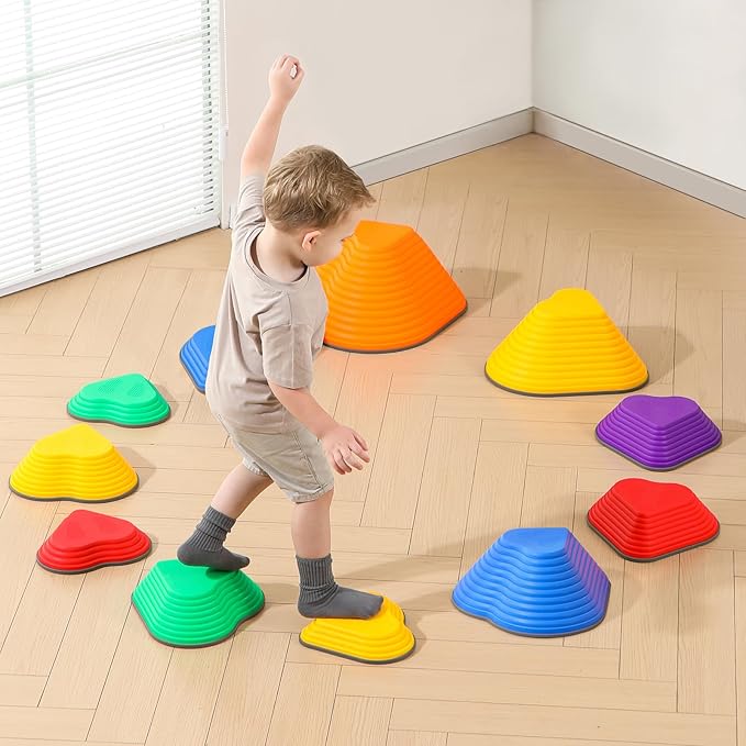 MOCUTEEN Stepping Stones for Kids 11pcs Non-Slip Plastic Balance Stones for Toddler Activities Sports & Outdoor Kids Balance Play Equipment Toys. Toddler Ages 3+ Years Old
