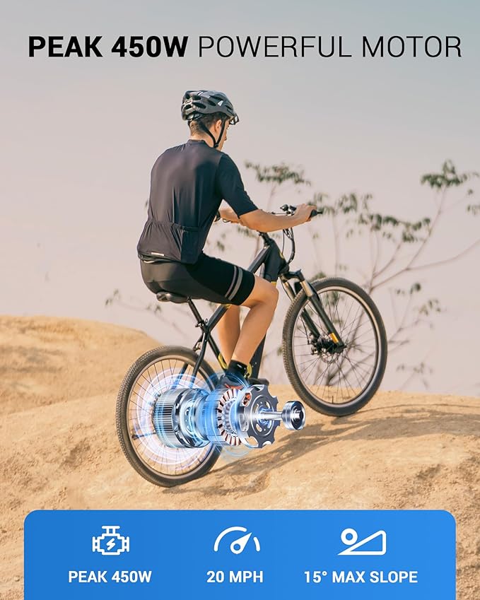 Electric Bike for Adults,36V Built-in Invisible Removable Battery,350W Brushless Motor(Peak 450W) Electric Mountain Bike,26" Tires&Front Fork Suspension,UL Certified 7-Speed