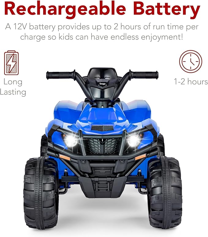 Best Choice Products 12V Kids Ride-On Electric ATV, 4-Wheeler Quad Car Toy w/Bluetooth Audio, 2.4mph Max Speed, Treaded Tires, LED Headlights, Radio - Blue