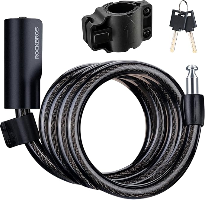 ROCKRBOS Bike Cable Lock with Key, ABS Lock Shell, 2 Keys & 1 Mount Bracket, Cable Lock for Bicycle/Scooter/Gate